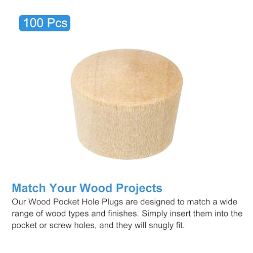 Image of uxcell Pocket Hole Plugs, 100Pcs 1 /2 Inch - Flat Head Wood Plugs Wooden Button Plugs Wood Screw Covers Furniture Screw Hole Plugs Wood Plugs for Screw Holes