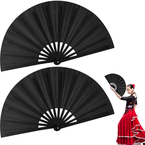 Ocoullow 2 Pack Black Clack Fans for Line Dancing – Large Hand Fans for Women Foldable, Boots on the Ground Fan That Pops, Folding Handheld Chinese Dance Fan for Party, Festival, Performance