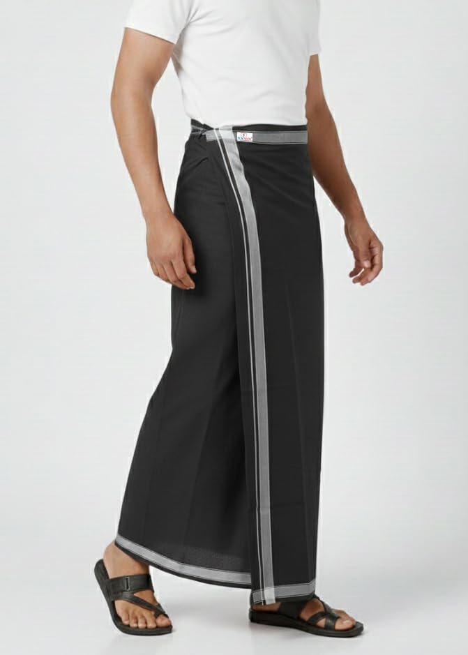 Image of TUNI MANI Kerala Style Men's Cotton Welcro Pocket Dhoti, Vesti /adjustable for all size (Single Dhoti)
