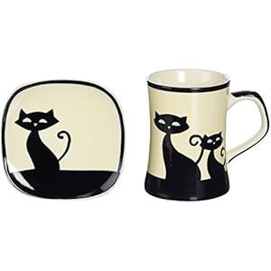 Hues & Brews 8 Piece Ivory Hand-Painted Cattitude Ceramic Co