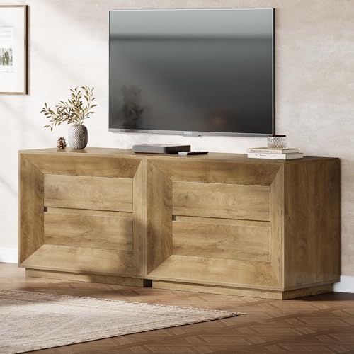 Image of Tribesigns Large Nightstand Set of 2, Oversized Night Stand with 2 Drawers, 35.43 inch Wide Bedside Table Sofa Side Table, Natural Oak
