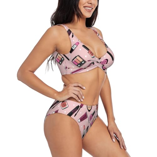 Bikini deux pièces imprimé cosmétique pour femme moderne idéal pour la plage - 2