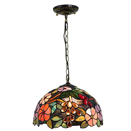 Lustre suspension artisanal en verre teinté de style 12 pouces floral