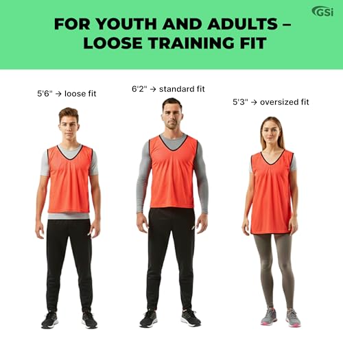 Image of GSi Sports Pinnies - Packs of 6 or 12 - Free Size - Mesh Training Vests for Soccer, Basketball - 6 Color Options