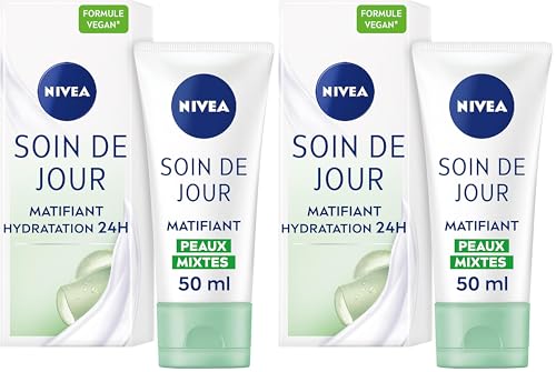 NIVEA Soin de Jour Essentials 24H Hydratation Intense + Matifiant (1 x 50 ml), crème hydratante visage, soin femme & homme enrichi en minéraux et antioxydant (Lot de 2)