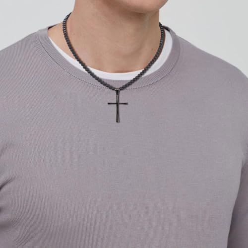 COAI Men's Cross Necklace Black Stone Necklace Onyx Beaded Necklace for Men2