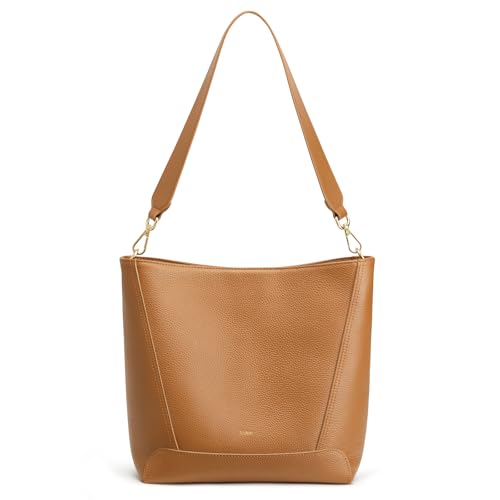 Kattee Leather Purses and Handbags Trendy, Medium Bucket Bags for Women, Top Grain Leather Hobo Tote Shoulder Crossbody Bag with 2 Straps, Brown