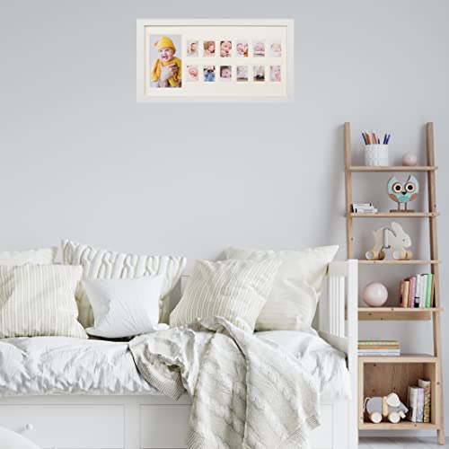 Wood Side Orbis My First Year Photo Moments Baby Keepsake Frame With Double Mat, Stand And Hangers, Gift For Mother Or Parents - White #TOP5