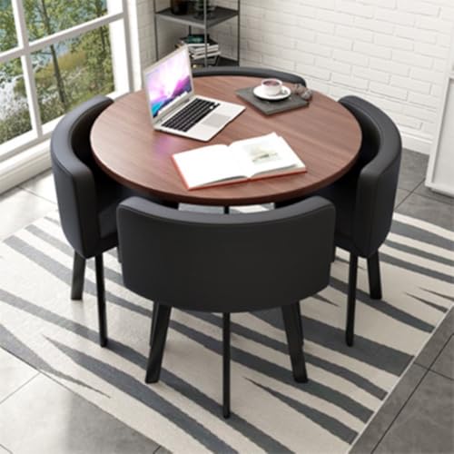 Image of Round Faux Marble Reception Table and Chairs Set, Dining Table Set for 4, Space Saving Reception Desk for Home and Apartment, Office, Conference Room, Lounge