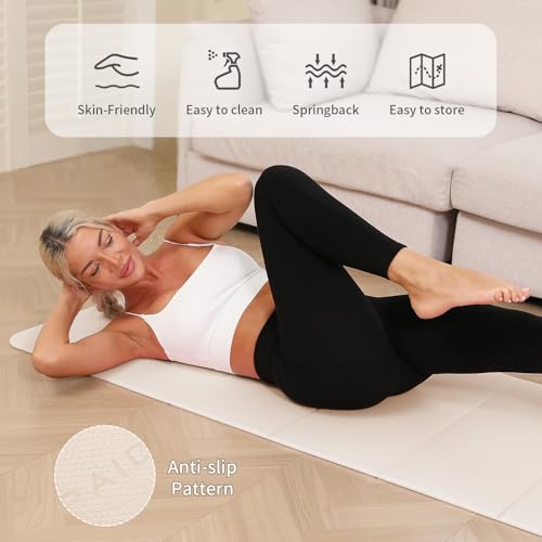 PAIDU Foldable Yoga Mat - 10mm Extra Thick, 75"26" Non-Slip Exercise Fitness Mat | SGS Eco-Certified, Portable for Yoga/Pilates/Studio/Home Workout (Beige) by PAIDU - Image 5