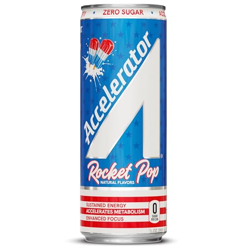 Image of Accelerator Energy Drink,Rocket Pop 12oz can,Zero Sugar,Sustained Energy from 100% Natural Caffeine (200mg from Green Coffee Bean & Green Tea extract),(Pack of 24)