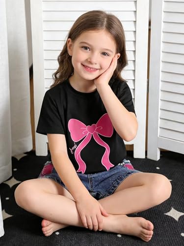 Image of Ayzozuy Kid Girl Clothes Shorts Set 2 Piece Outfits Summer Casual Short Sleeve Top and Shorts Set for Girls 4-7