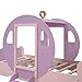 KLMM Twin Size Princess Carriage Bed with Crown,Wood Platform Car Bed with Stair for Kids Boys Girls Bedroom Use (Twin, Purple+Pink@Crown)