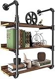 YITAHOME Industrielle RRegal Holz bücherregal, wandmontierte Rohrlagerregale, offenes Wandregal aus Metall und Holz für Küche, Badezimmer, Schlafzimmer, Wohnzimmer