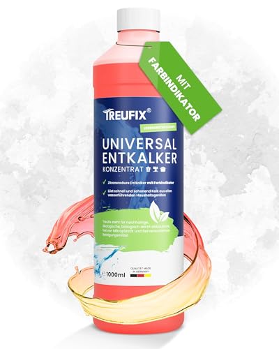 Treufix - Universalentkalker Konzentrat 1L [ÖKOLOGISCH] Entkalker Kaffeevollautomat, Kaffeemaschinen, Wasserkocher u.v.m. Maximale Reinigungskraft gegen hartnäckigen Kalk - Made in DE