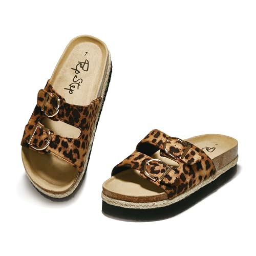 Image of PepStep Slide Sandals for Women with Soft Cork Footbed and Strap, Ladies Fashion Platform Slide Sandals Comfortable Slip On Style
