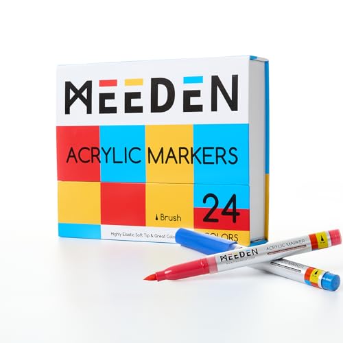 Image of MEEDEN Acrylic Paint Pens Marker: 24 Colors Brush Tip Acrylic Markers with Automatic Ink Control System for DIY Art Crafts - Quick Drying Acrylic Paint Pens for Coloring Drawing Painting Art Supplies