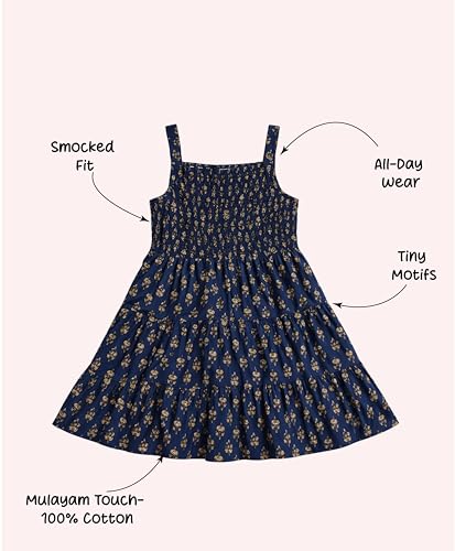 Image of The Magic Wand Kids Girls Printed Cotton Summer Dresses, Knee Length Sleeveless Casual Western Stylish One Piece Fit & Flared Frock for Beach & Vacations