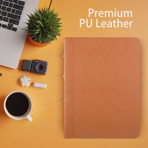 Classeur portfolio zippé marron avec bloc-notes format compact style livre - 4