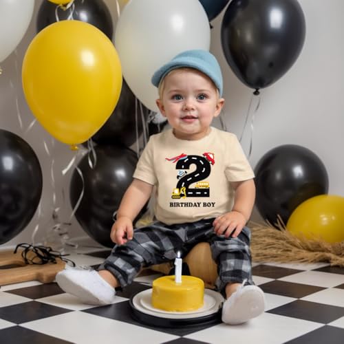 Birthday Boy Shirt Toddler Boys Construction Excavator Graphic Tee Birthday Boy Party Outfit 2-6 Years3