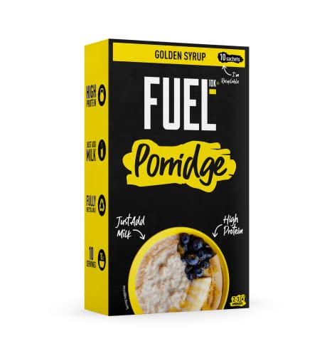 FUEL10K Golden Syrup Protein Porridge Sachets, 80 Servings, 10g Protein and High Fibre, 10 × 36g (Pack of 8)