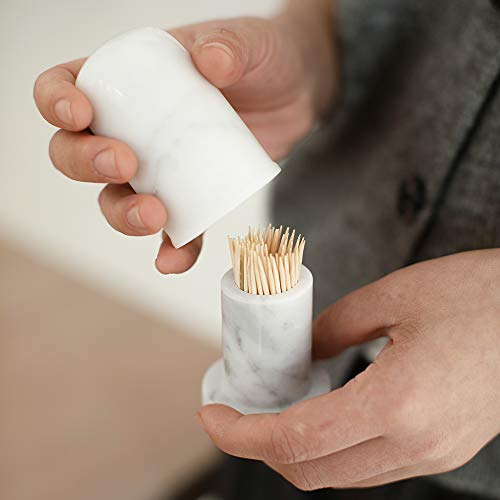 Jimei Marble Toothpick Holder With Lid, Toothpick Dispenser Porcelain Cocktail Stick Box Home Living Room Cotton Swab Storage Tank #TOP5