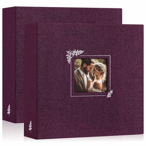 Lanpn 2 Packs Scrapbook Photo Album 12x12, Linen Window Design Cover Top Load 3 Ring Folder Binder Photo Book Photobook 12 x 12 inch with 30 Plastic Sleeves 60 Pages (Purple)