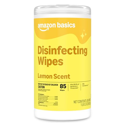 Amazon Basics Disinfecting Wipes Lemon Scent Thick All Purpose Cleaning Wipes Sanitizes/Cleans/Disinfects/Deodorizes 85 Count