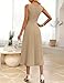 ZESICA Women Summer Sleeveless Midi Dresses 2026 Elegant Boat Neck A Line Tie Waist Spring Cocktail Party Dress Khaki Large