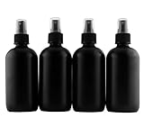 Cornucopia 8-Ounce Black Glass Spray Bottles or Perfume Bottles (4-Pack); w/Fine Mist Atomizer Spritzers for Aromatherapy, Cologne, DIY & More