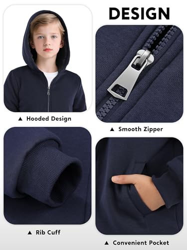Boys Fleece Lined Jacket Kids Winter Warm Sherpa Hoodie Jacket with Pockets Full Zip Winter Outdoor Coat2