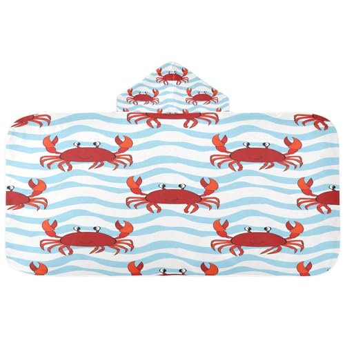 Nesatuwa Hooded Towel for Kids,Red Orange Crabs Kids Beach Bath Towels Soft Absorbent Quick Dry Poncho Towel for Girls Boys