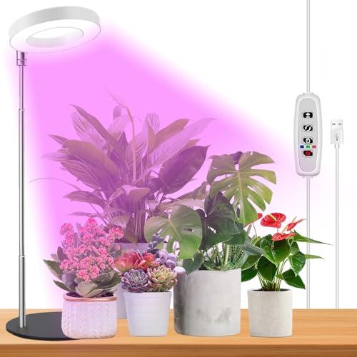 abzdfty 植物育成ライト LED 観葉植物ライト 3種類のランプビーズ(温白/赤/青) 10段階の調光 定時機能(3H / 9H / 12H) 高さ調節可能 省エネ 低消耗 太陽光模擬 USB給電 金属ベース付き