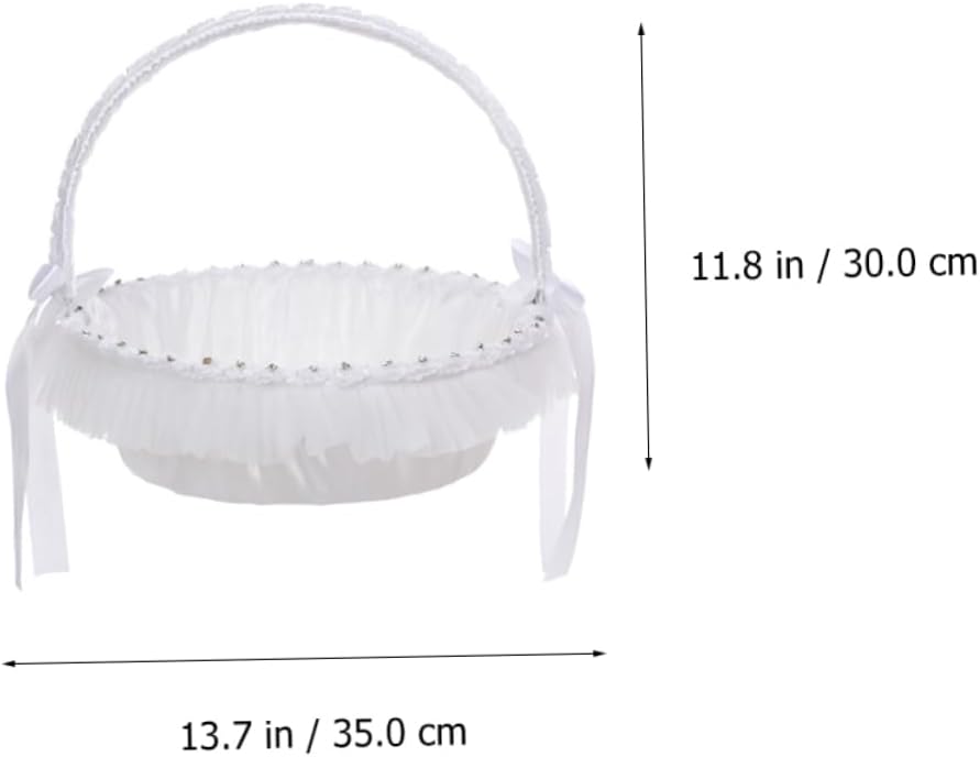 Garneck 1pc Elegant Wedding Flower Basket Lace Trim for Flower Girls Ceremony Decorations and Party Supplies Holds Petals and Candies Lightweight and Easy to Use