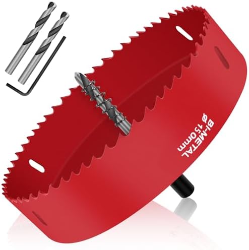 JatilEr 150MM Lochsäge, 1 Stück Universal Lochsägen Rot | HSS M42 Bi-Metall, mit Sechskant-Schaft und Bohrer Lochbohrer, Bohrkrone für Holz Alu Eisenblech Rohr Kunststoff