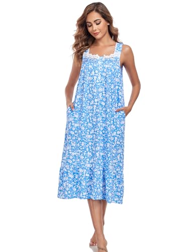 Image of Viakeo Cotton Nightgowns for Women Long House Dress Soft Sleepshirts With Pockets S-3XL