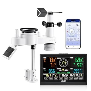 VEVOR 7-in-1 WLAN-Wetterstation mit APP, 7,5-Zoll-VA-Display, solarbetriebener Außensensor, Wettercenter zur Wettervorhersage, Windgeschwindigkeit, Temperatur, Luftfeuchtigkeit, Niederschlag