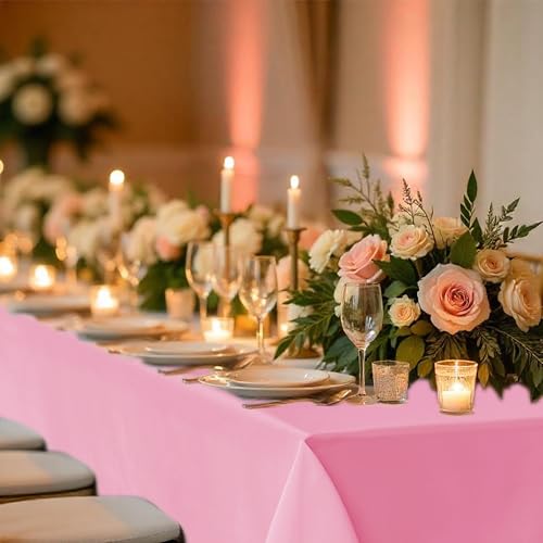 Fitable 8 Pack Rectangle Tablecloths: Stain Resistant Wrinkle Free Table Clothes, Washable Reusable Polyester Table Covers for Wedding Party Birthday Banquet Reception(Pink, 60x102 Inch) by Fitable - Used condition - Image 8