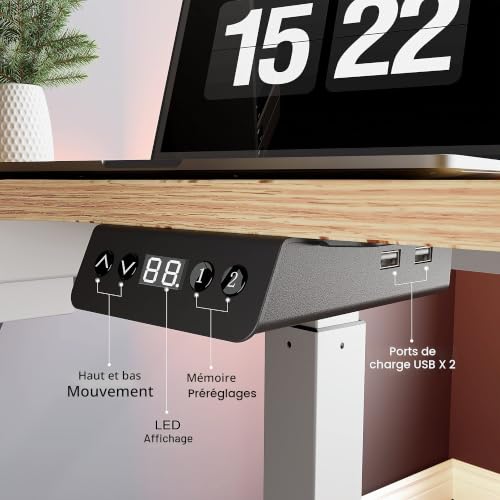 EUREKA ERGONOMIC Bureau Électrique Réglable en Hauteur 152 × 110 cm, Bureau Ergonomique d'angle en Forme de L avec Plateau de Clavier, avec Support d'affichage et Bande LED – vue 5