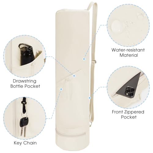 sportsnew Yoga Mat Bag, Full Zip Cargo Yoga Mat Carrier Bag with Drawstring Water Bottle Pocket and Bottom Wet Pocket, Yoga Mat Carrier Holder Multi-Functional Storage Bag, Beige by sportsnew - Image 3