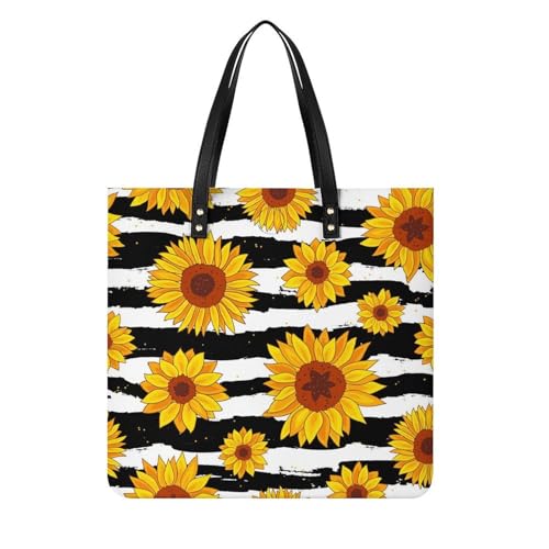 Tote bag tournesols rayés femmes : grand sac à bandoulière cabas de voyage