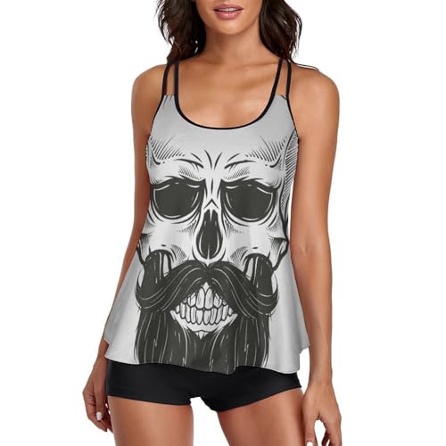 Maillot De Bain Tankini Ensembles Bikini avec Short De Garçon crâne barbu