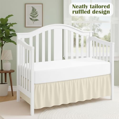 Image of Luxury Crib Bed Skirt 28 inch x 52 inch with 14 Inch Drop Soft & Breathable Dust Ruffle Fits Standard Crib and Toddler Bed Nursery Microfiber Fabric Ruffle Bed Skirt for Baby Boys or Girls Ivory Solid