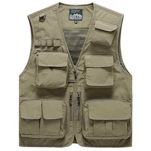 BXKFSY Youth & Unisex Outdoor Khaki Work Vests Lightweight Utility Fishing Vest with 15 Pockets for Safari Travel Photography,Size M