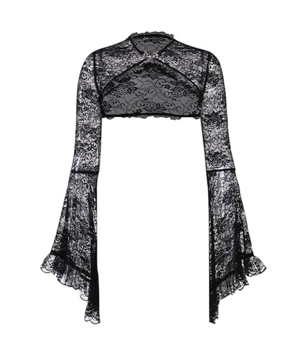 Image of Goth Bolero Shrug Women Lace Sheer Mesh Gothic Flare Sleeve Emo