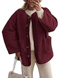 PRETTYGARDEN Women's 2025 Winter Coats Long Sleeve Button up Fuzzy Sherpa Fleece Jackets Outerwear Fall Fashion Clothes (Wine Red,Medium)