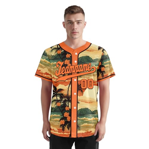 Custom Hawaiian Baseball Jersey, Tropical Button Down Softball Shirt Hawaii Outfit for Vacation Cruise miniatura 2