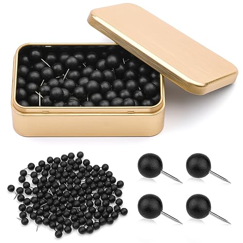 Thumb Tacks, Push Pins Decorative for Cork Board, Cute Push Pins, Wooden Thumb Tacks for Wall Hangings, Bulletin Boards, Maps, Photos, and Home Office Craft with Storage Box (Black Ball Head)