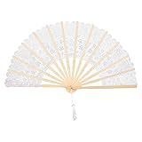 Ventilador de renda vintage, ventilador dobrável de mão de renda vazada estilo chinês, ventilador de mão de noiva, festa de dança de casamento, decoração de baile, ventilador de (White)