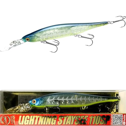 LUCKY CRAFT Lightning Staysee 110SP, 371 Bone Pro-Blue, Magnet Weight Transfer, Freshwater Bass Fishing Lures, Deep Diver, Suspending, 8ft Depth, Smallmouth, Bass Fishing Gear